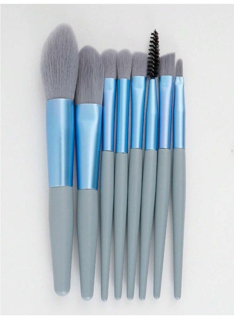 8-Piece Makeup Brush – Soft Synthetic Bristles – Face, Eye & Eyebrow Brushes – Blue and Grey Handles – Professional Cosmetic Brush Kit - Image 1
